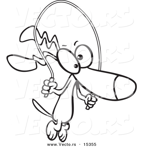 Vector of a Cartoon Dog Jumping Rope - Coloring Page Outline