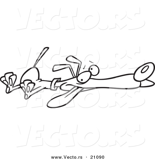 Vector of a Cartoon Dog Playing Dead - Coloring Page Outline