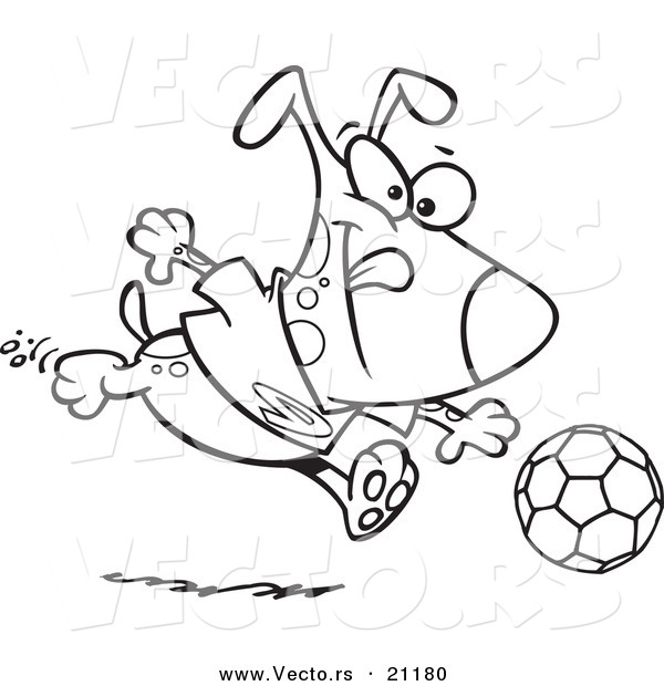 Vector of a Cartoon Dog Playing Soccer - Coloring Page Outline