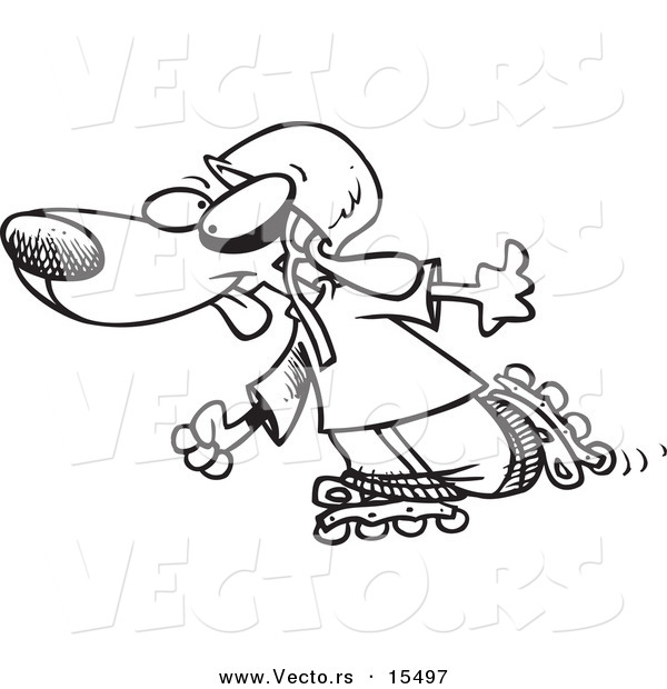Vector of a Cartoon Dog Roller Blading - Coloring Page Outline