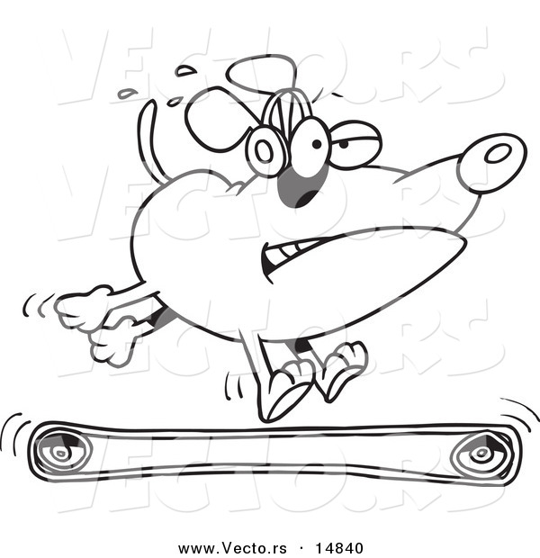 Vector of a Cartoon Dog Running on a Treadmill - Coloring Page Outline