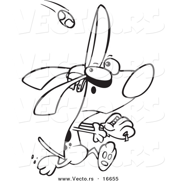 Vector of a Cartoon Dog Running to Catch a Baseball - Outlined Coloring Page Drawing
