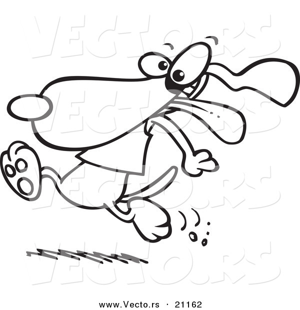 Vector of a Cartoon Dog Running with His Tongue Hanging out - Coloring Page Outline
