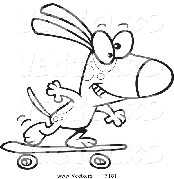 Vector of a Cartoon Dog Skateboarding - Coloring Page Outline