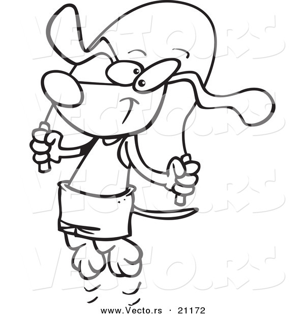 Vector of a Cartoon Dog Skipping Rope - Coloring Page Outline