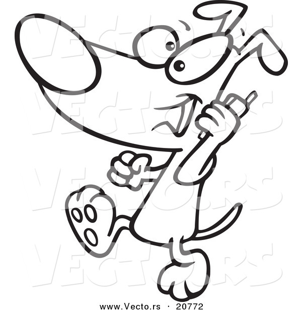 Vector of a Cartoon Dog Talking on a Cell Phone - Coloring Page Outline