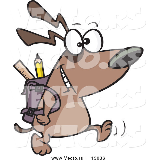 Vector of a Cartoon Dog Walking with Backpack to School