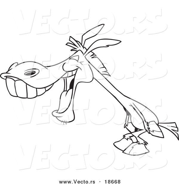 Vector of a Cartoon Donkey Laughing - Outlined Coloring Page