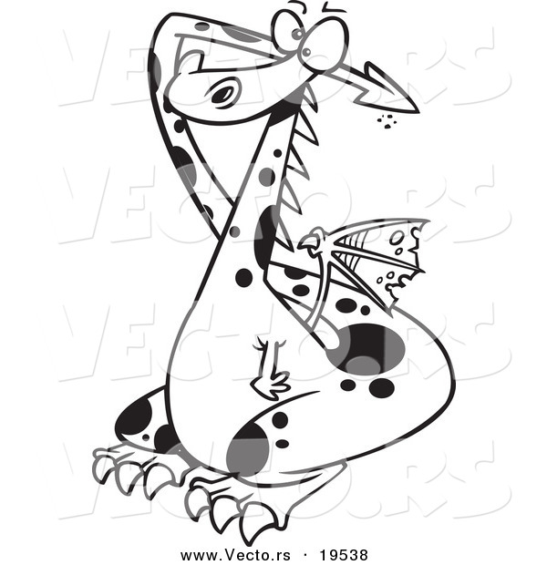 Vector of a Cartoon Dragon Covering His Ears - Outlined Coloring Page
