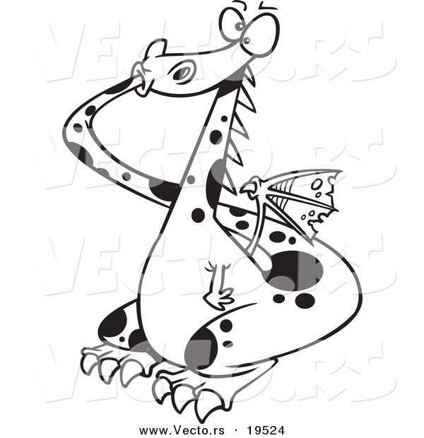 Vector of a Cartoon Dragon Plugging His Mouth - Outlined Coloring Page