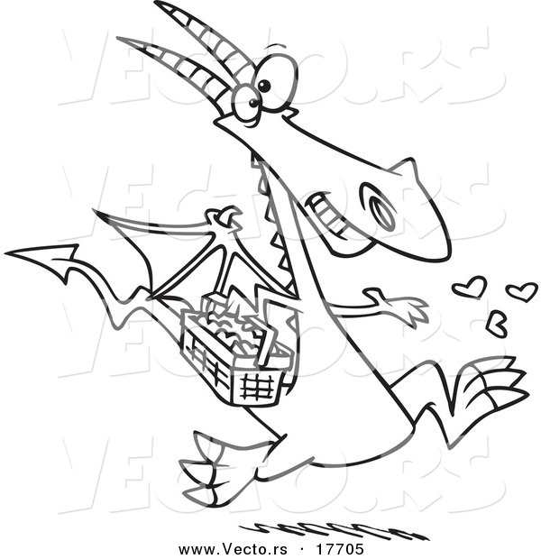 Vector of a Cartoon Dragon Spreading Love - Coloring Page Outline