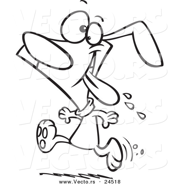 Vector of a Cartoon Drooling Dog Running for Dinner - Outlined Coloring Page