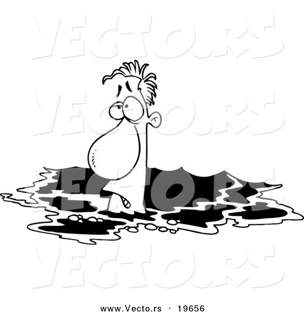Vector of a Cartoon Drowning Man - Outlined Coloring Page