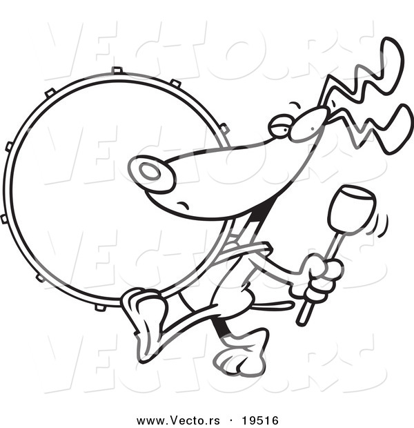 Vector of a Cartoon Drummer Dog - Outlined Coloring Page