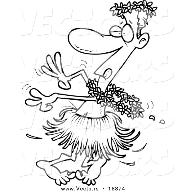 Vector of a Cartoon Drunk Man Hula Dancing - Outlined Coloring Page