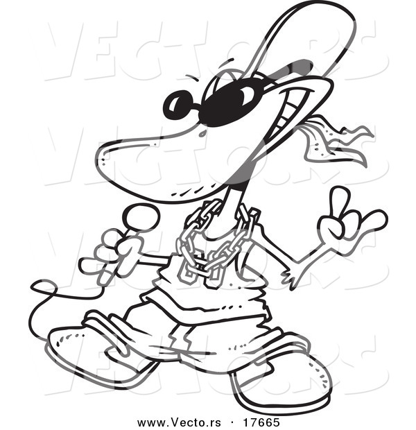 Vector of a Cartoon Duck Rapper - Coloring Page Outline