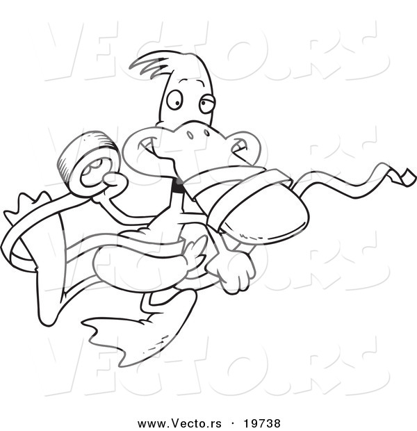 Vector of a Cartoon Duck with Tape - Outlined Coloring Page