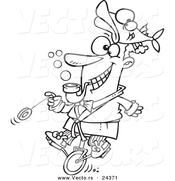 Vector of a Cartoon Eccentric Man Doing Stunts - Outlined Coloring Page