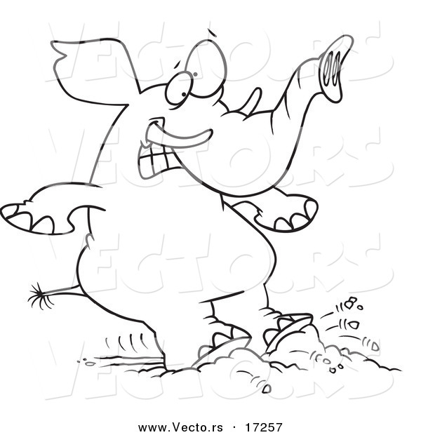 Vector of a Cartoon Elephant Braking with His Feet - Coloring Page Outline