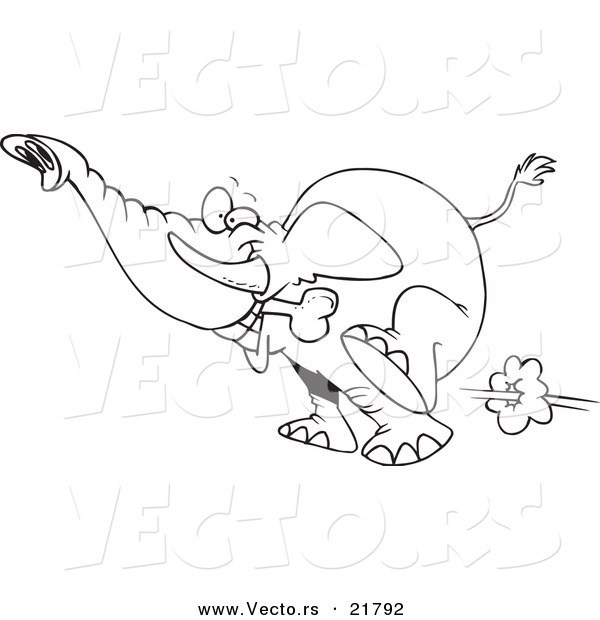 Vector of a Cartoon Elephant Fetching a Bone - Outlined Coloring Page