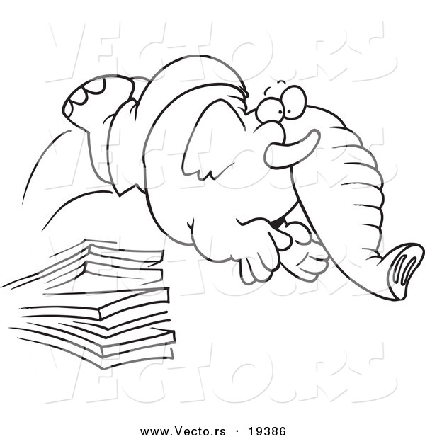 Vector of a Cartoon Elephant Jumping off a Diving Board - Outlined Coloring Page