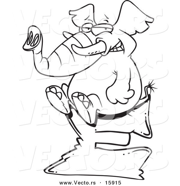 Vector of a Cartoon Elephant Sitting on a Letter E - Outlined Coloring Page Drawing