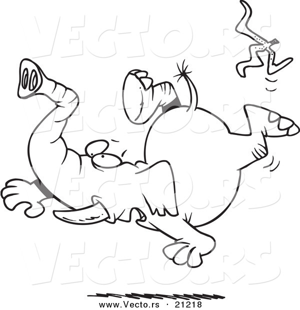 Vector of a Cartoon Elephant Slipping on a Banana Peel - Coloring Page Outline
