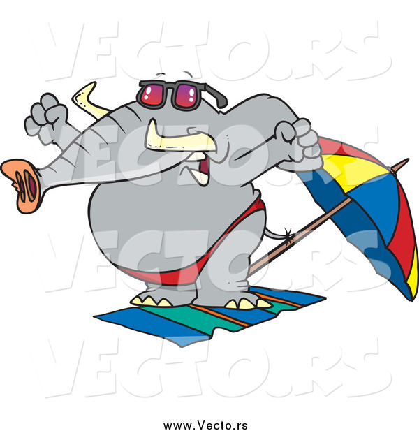 Vector of a Cartoon Elephant Stretching on a Beach