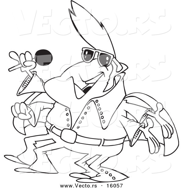 Vector of a Cartoon Elvis Impersonator Alien Singing - Outlined Coloring Page Drawing