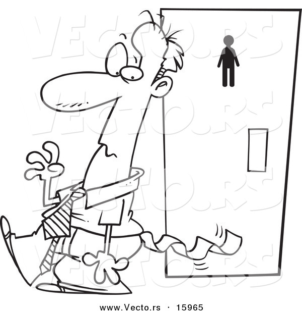 Vector of a Cartoon Embarrassed Businessman with Toilet Paper Stuck to His Pants - Outlined Coloring Page Drawing