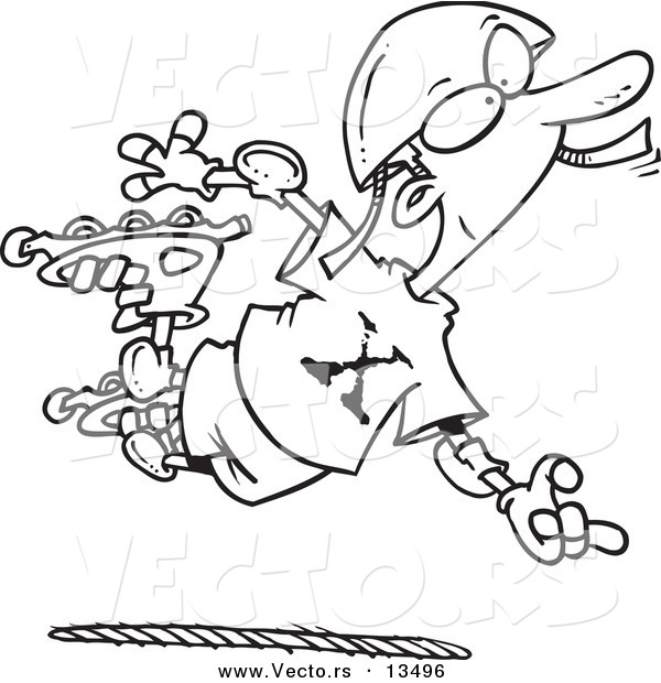 Vector of a Cartoon Extreme Roller Blader Boy - Coloring Page Outline