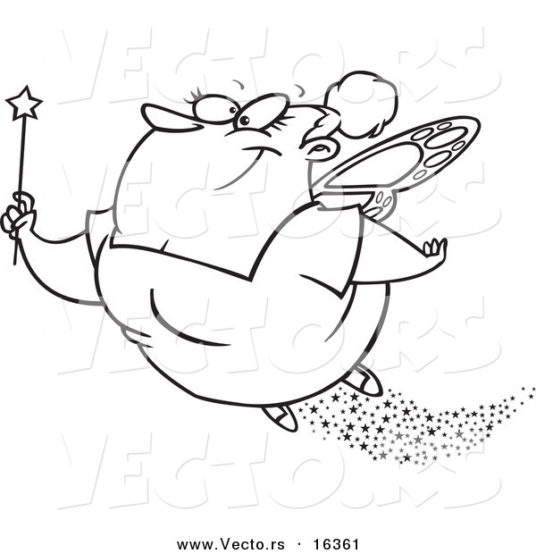 Vector of a Cartoon Fairy Godmother Flying - Outlined Coloring Page Drawing