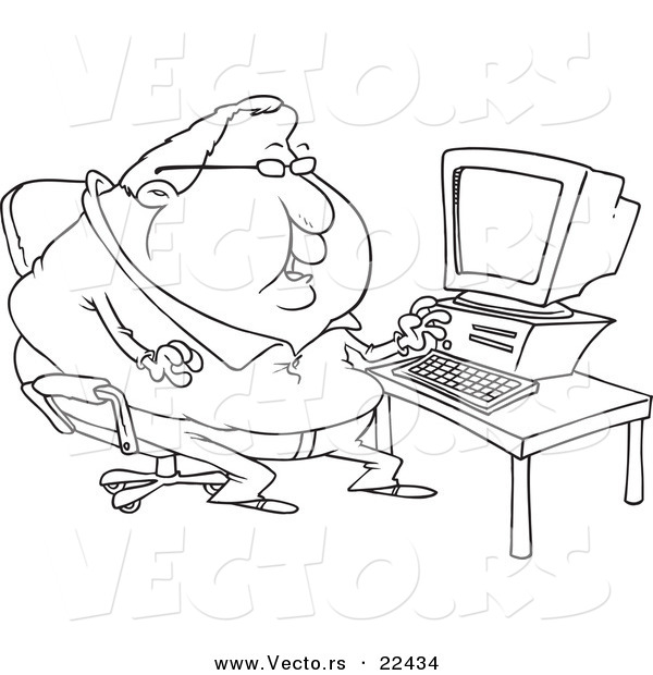Vector of a Cartoon Fat Computer Potato Man - Coloring Page Outline