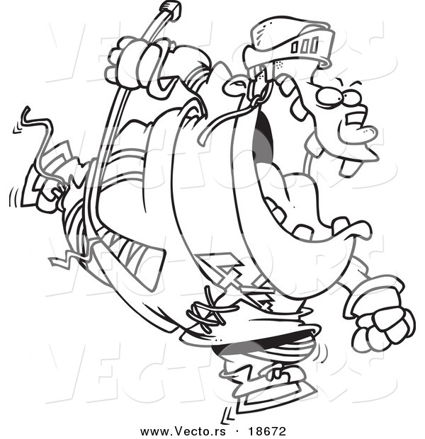 Vector of a Cartoon Fat Hockey Player - Outlined Coloring Page