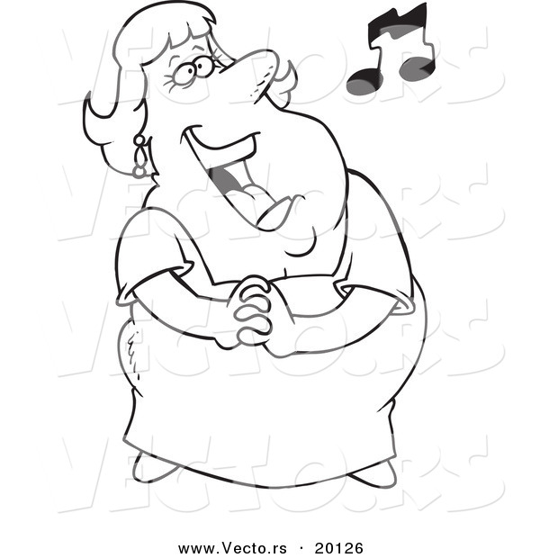 Vector of a Cartoon Fat Lady Singing - Outlined Coloring Page