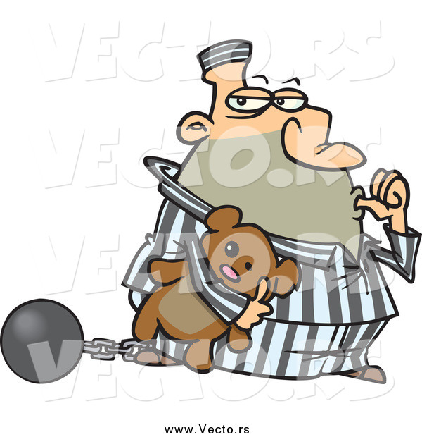 Vector of a Cartoon Fat White Male Con Sucking His Thumb and Holding a Teddy Bear