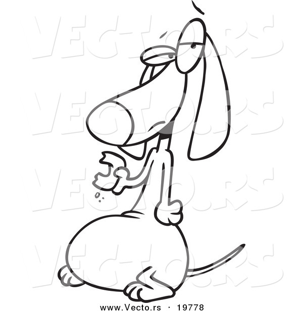 Vector of a Cartoon Fat Wiener Dog Eating a Donut - Outlined Coloring Page