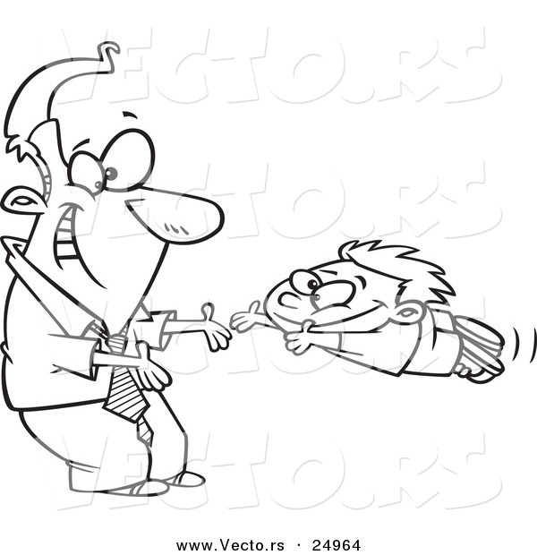 Vector of a Cartoon Father Greeting His Excited Son with Open Arms - Outlined Coloring Page