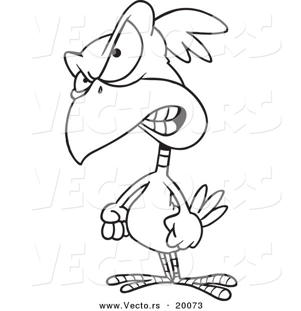 Vector of a Cartoon Feisty Bird - Outlined Coloring Page