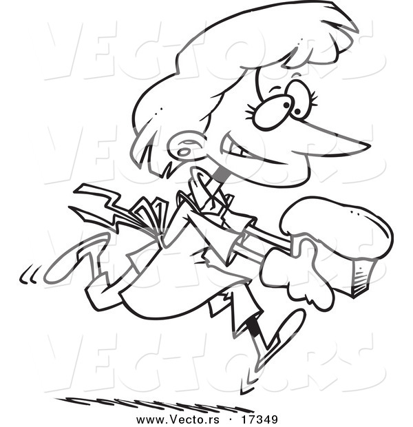 Vector of a Cartoon Female Baker with Fresh Bread - Coloring Page Outline