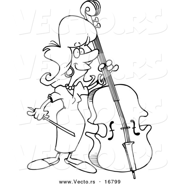Vector of a Cartoon Female Bass Player - Coloring Page Outline