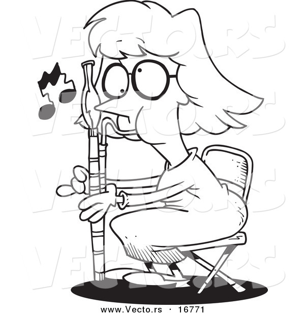 Vector of a Cartoon Female Bassoon Player - Coloring Page Outline