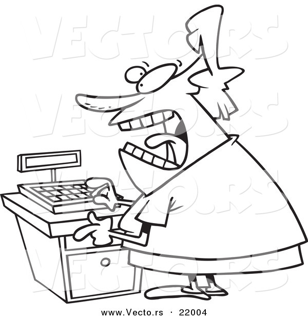 Vector of a Cartoon Female Clerk - Outlined Coloring Page