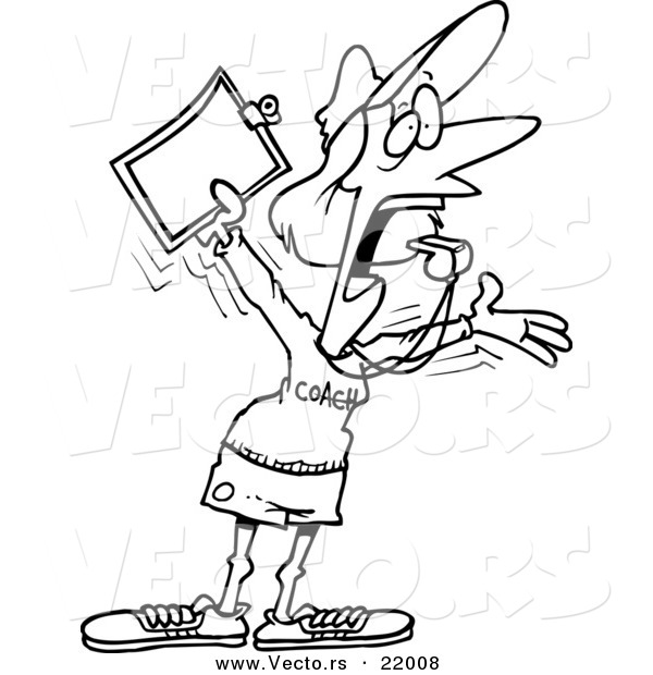 Vector of a Cartoon Female Coach Screaming - Outlined Coloring Page
