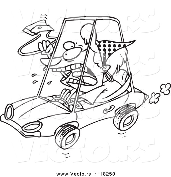 Vector of a Cartoon Female Driver with Road Rage - Outlined Coloring Page