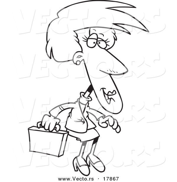 Vector of a Cartoon Female Executive with a Briefcase - Outlined Coloring Page