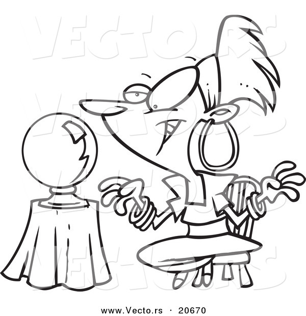 Vector of a Cartoon Female Gypsy Fortune Teller - Coloring Page Outline