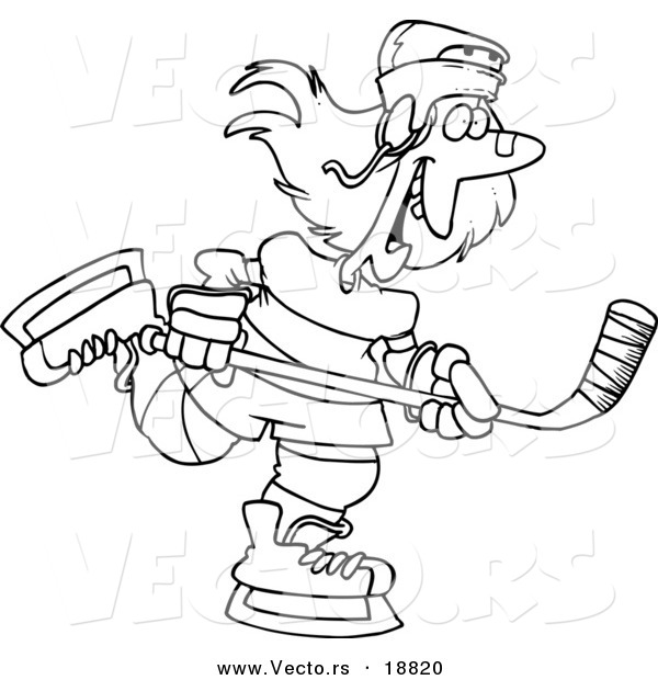 Vector of a Cartoon Female Hockey Player - Outlined Coloring Page