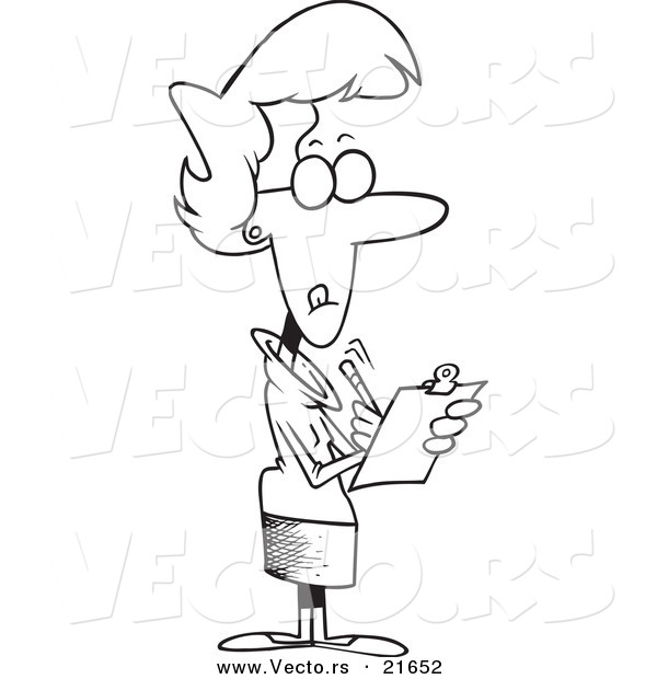 Vector of a Cartoon Female Manager Using a Clip Board - Outlined Coloring Page