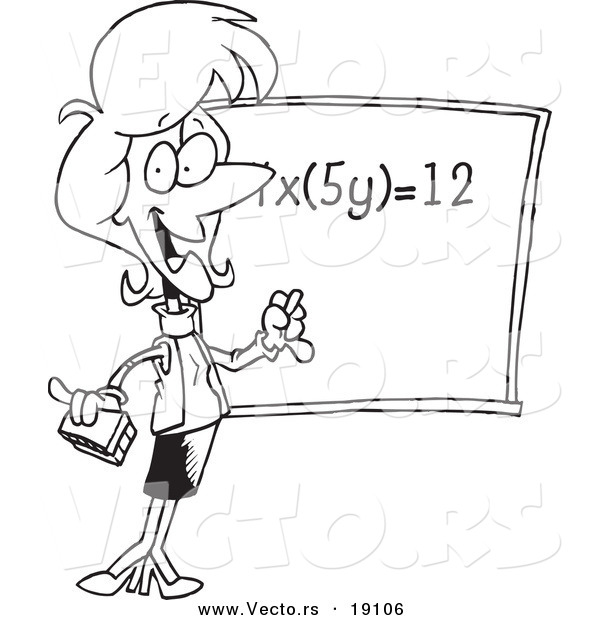 Vector of a Cartoon Female Math Teacher During Class - Outlined Coloring Page
